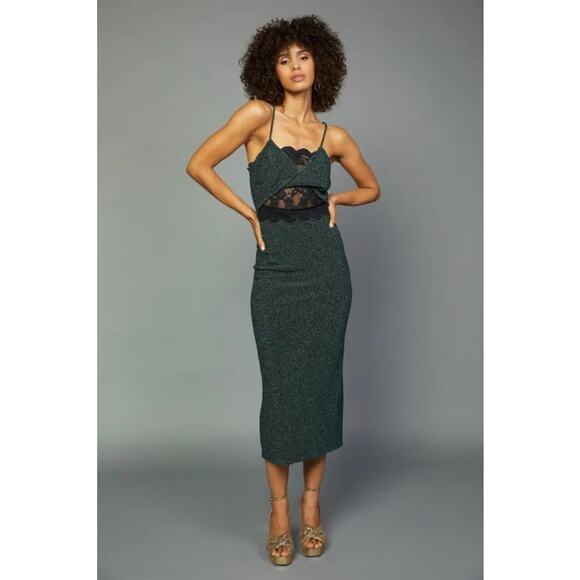 Current Air Dresses & Skirts - New nwt Current Air XS Green Black Twist Front Lace Inset Sleeveless Midi Dress
